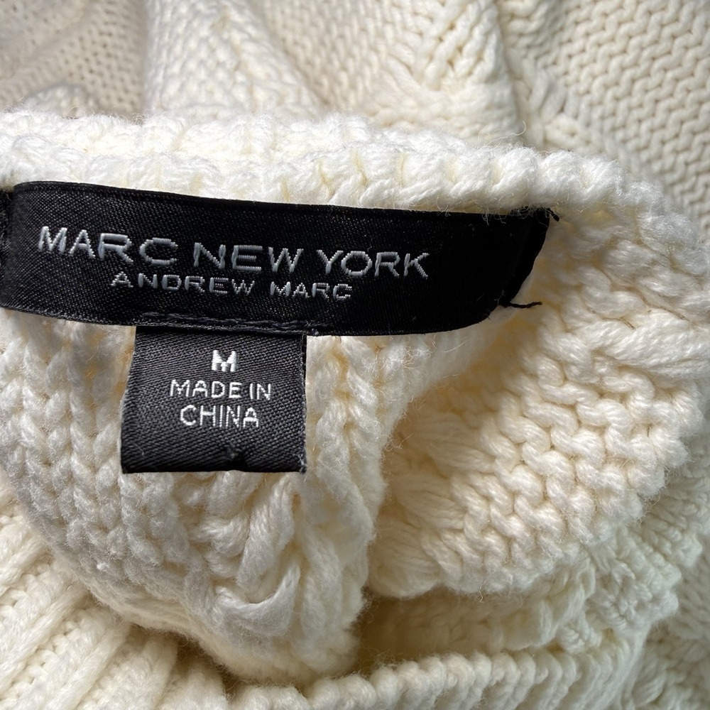 Marc New York Womens Ivory Cable Knit Mock Neck Sweater Rhinestone Shoulder M - Picture 4 of 9